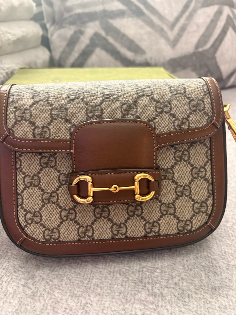 Gucci Beige GG Canvas Crossbody with Brown Leather & Gold Horsebit